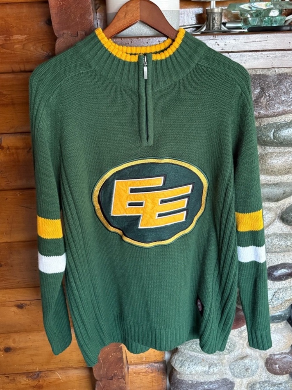 Vintage Edmonton Eskimos Elks CFL Half Zip Knit Sweater Men’s Large